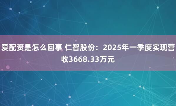 爱配资是怎么回事 仁智股份：2025年一季度实现营收3668.33万元